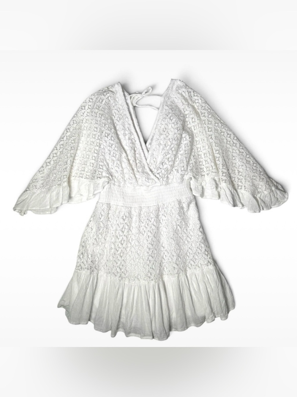 Jessica Simpson White Lace Smocked-Waist Romper Dress- Small